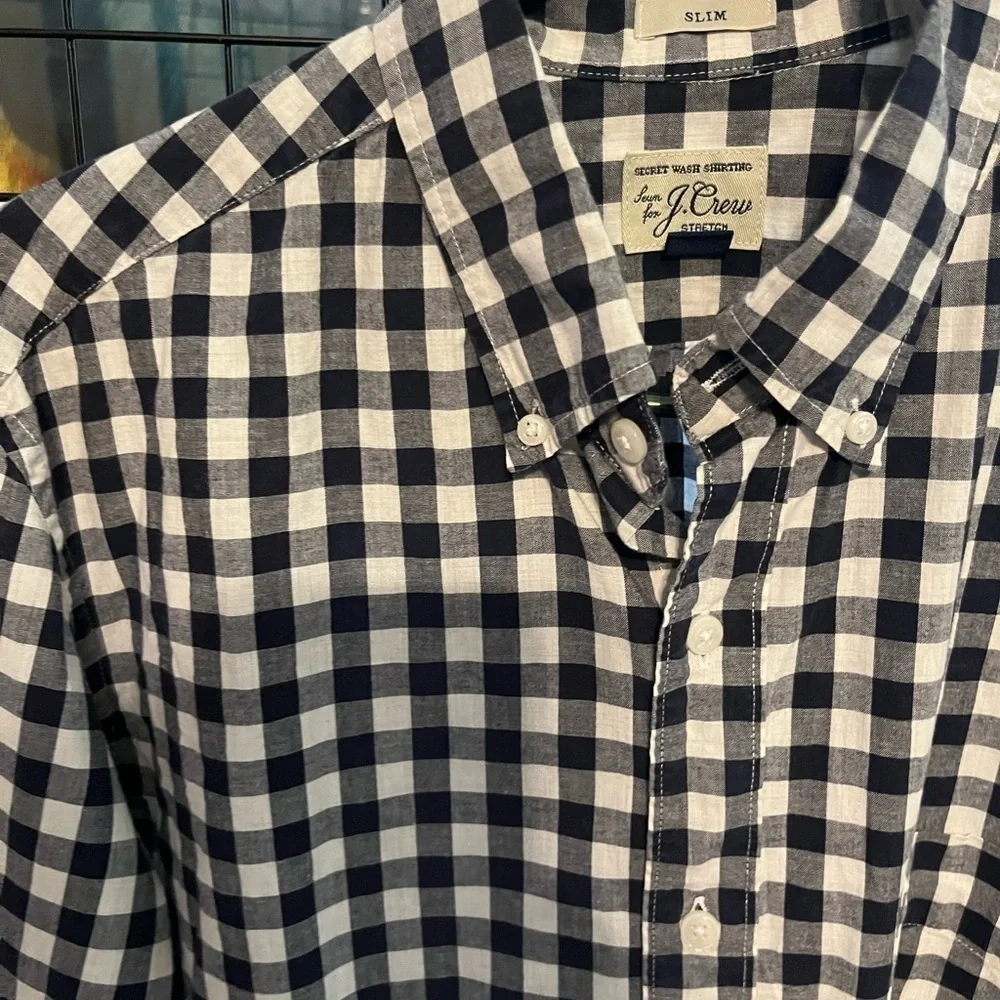 J. Crew Blue and White Checkered Button Down Shirt slim cut